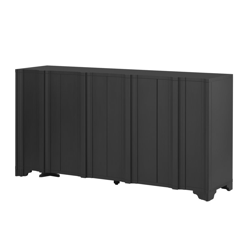 Buffet à quatre portes avec placage de pin et support de coin central Capacité de 220 lb du plateau de table Structure fonctionnelle améliorée 59,7 po de profondeur