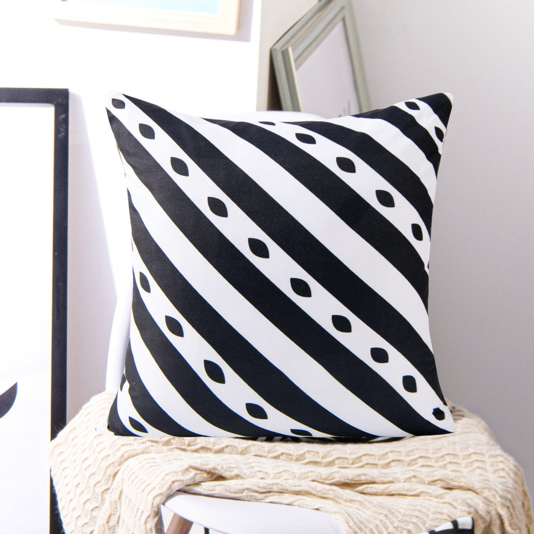 Square Throw Pillow Cover, Geometrical Diagonal Stripe Pattern Cushion Cover, 18x18 Inches, Black and White - NTBAY NTBAY