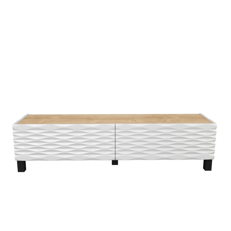 Meuble télé moderne avec motif géométrique 58,7 po x 13,8 po x 15,0 po | 100% panneau de particules enduit de mélamine, épaisseur: 0,7 pouce | Élégant et fonctionnel pour les salons, durable et élégant