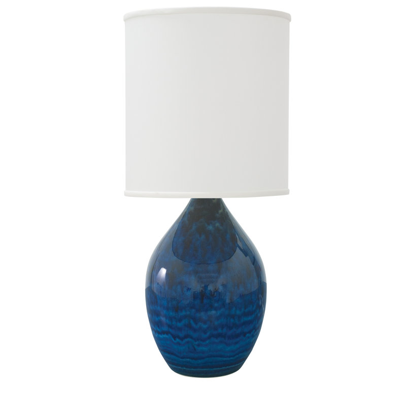 Scatchard Table Lamp, Cream/Blue, 20.5" H x 9" W x 9" D