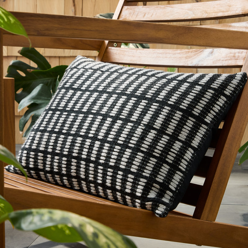 Black and Ivory Rectangular Outdoor Throw Pillow