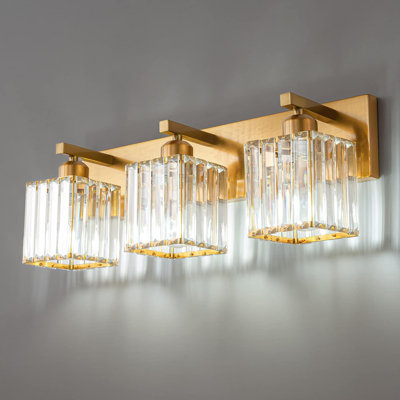 Modern 3-Light Crystal Wall Sconce With Brushed Gold Finish For Bathroom Vanity, E26 Socket, Easy Installation