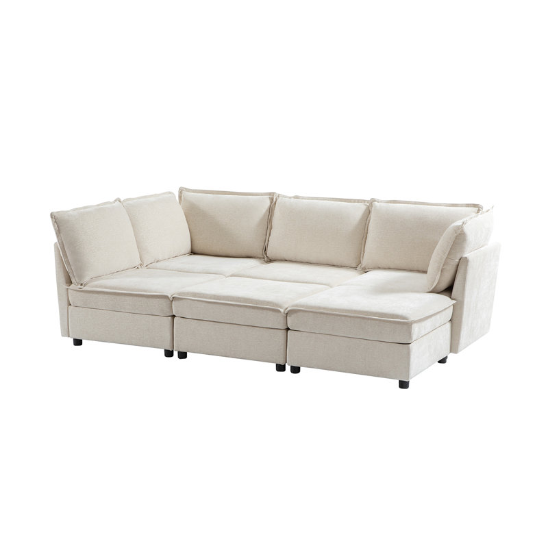 Talani Modern 6 Seater Slipcovered Corner Sofa with Hidden Storage, Beige