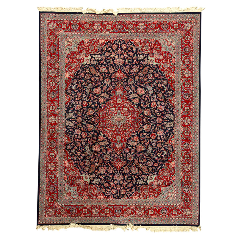 Tapis bleu marine de haute qualité noué à la main
