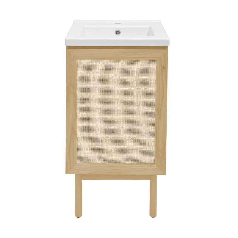Meuble-lavabo de 18 po Classe, Blanc, Chêne naturel