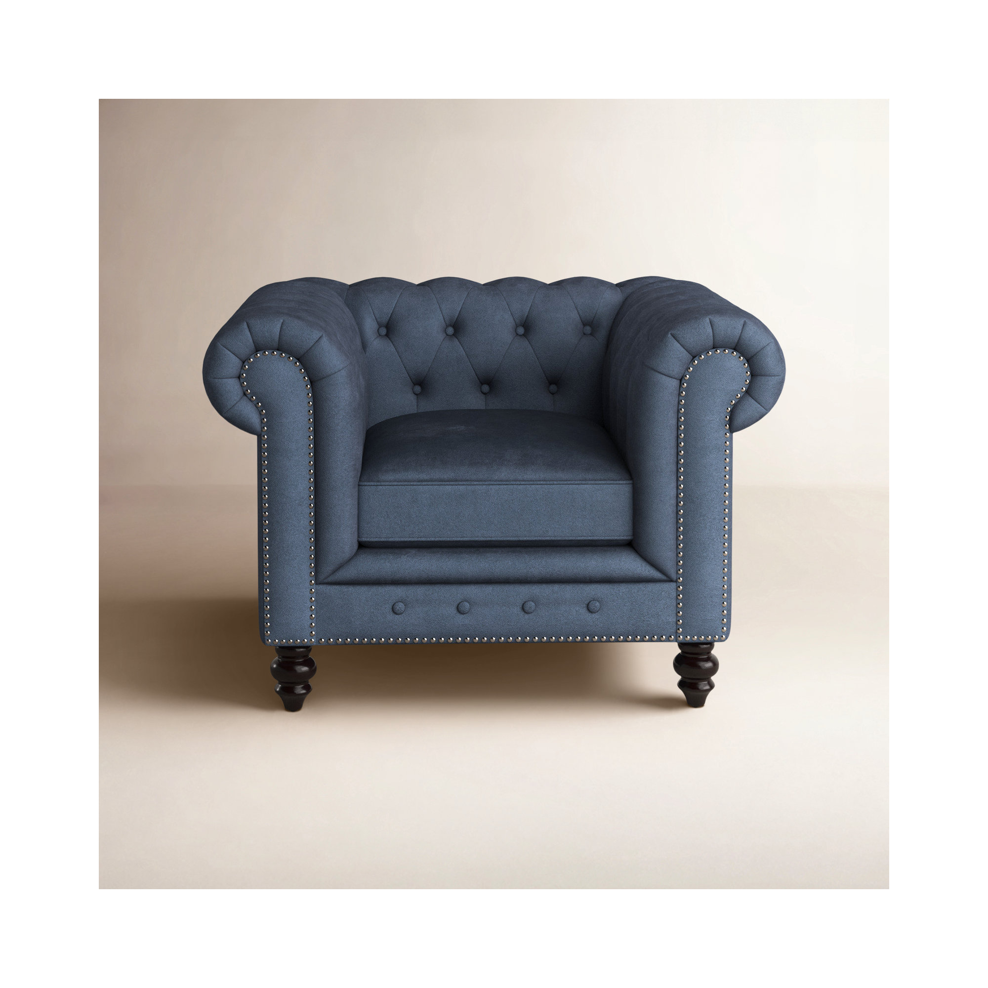 Ophelie Upholstered Chesterfield Chair, Navy Blue Velvet