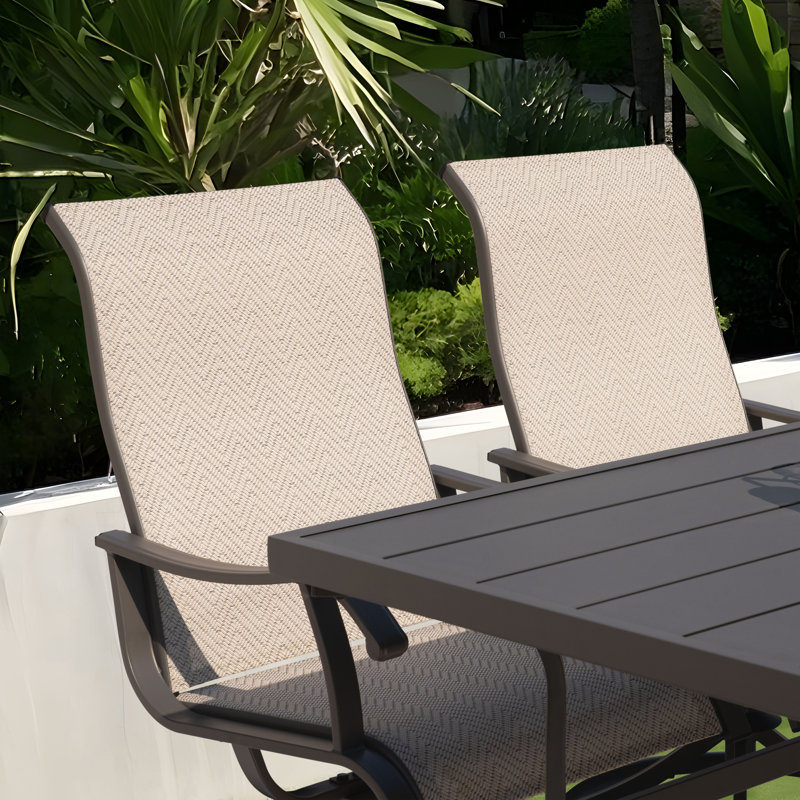Ensemble de salle à manger de patio 7 pièces en textilène avec trou pour parasol, 6