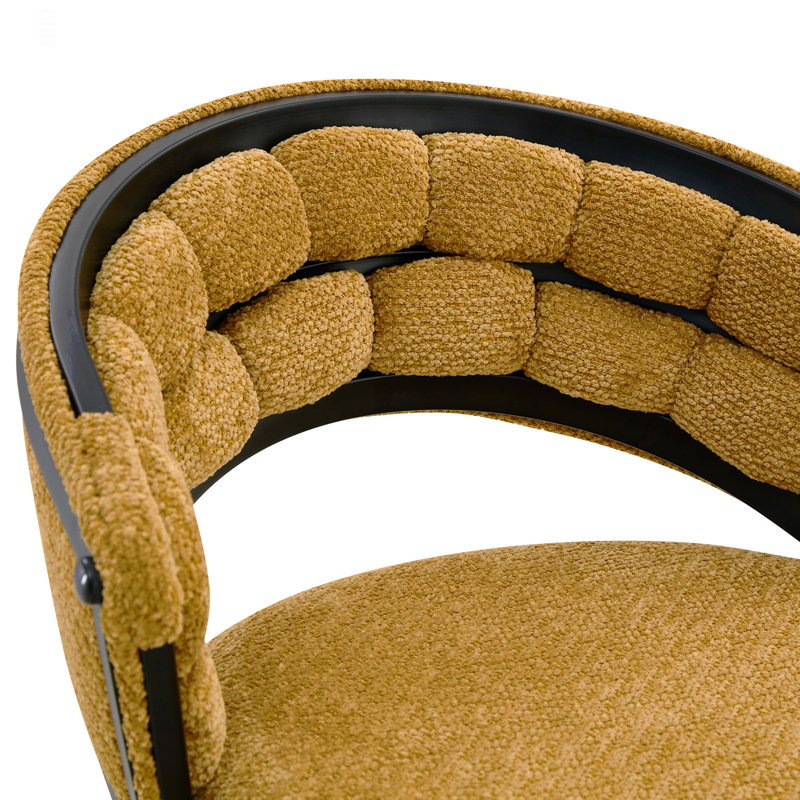 Set of 2 Yellow Chenille Bar Stools with Black Iron Legs, Modern Counter Height Stools for Home Bar