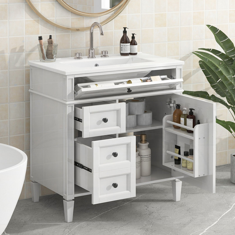 Meuble-lavabo 30 po avec lavabo supérieur, Noir, Blanc