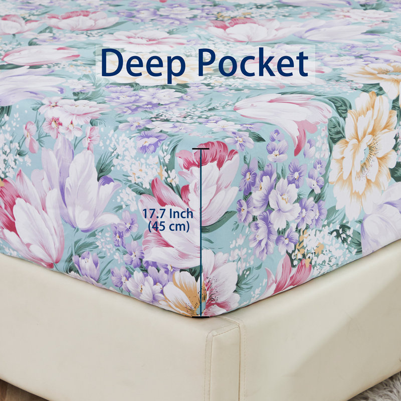 Ensemble de draps-housse 100% coton égyptien, ensemble de literie à imprimé floral de luxe à densité de tissage 800 fils, pour chambre d'amis