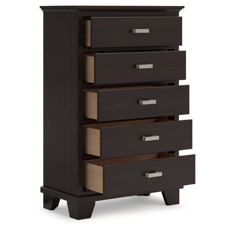 Brown Contemporary 5-Drawer Chest with Dovetail Drawer