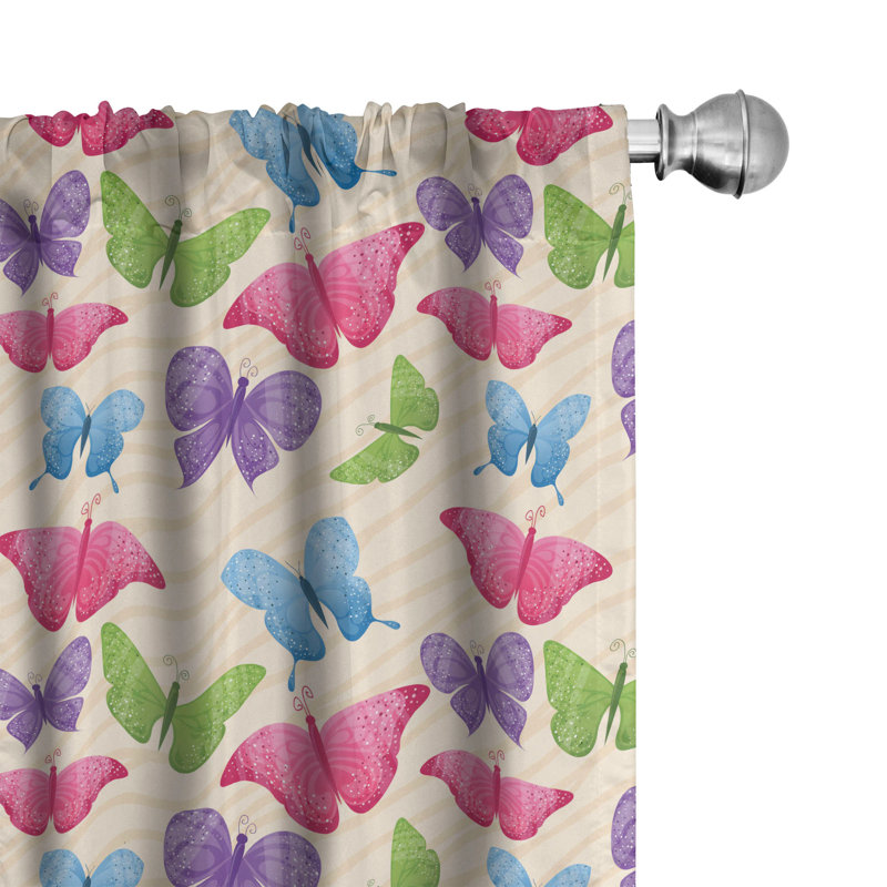 Butterflies Semi-Sheer Rod Pocket Curtain Panels, 28" x 63"