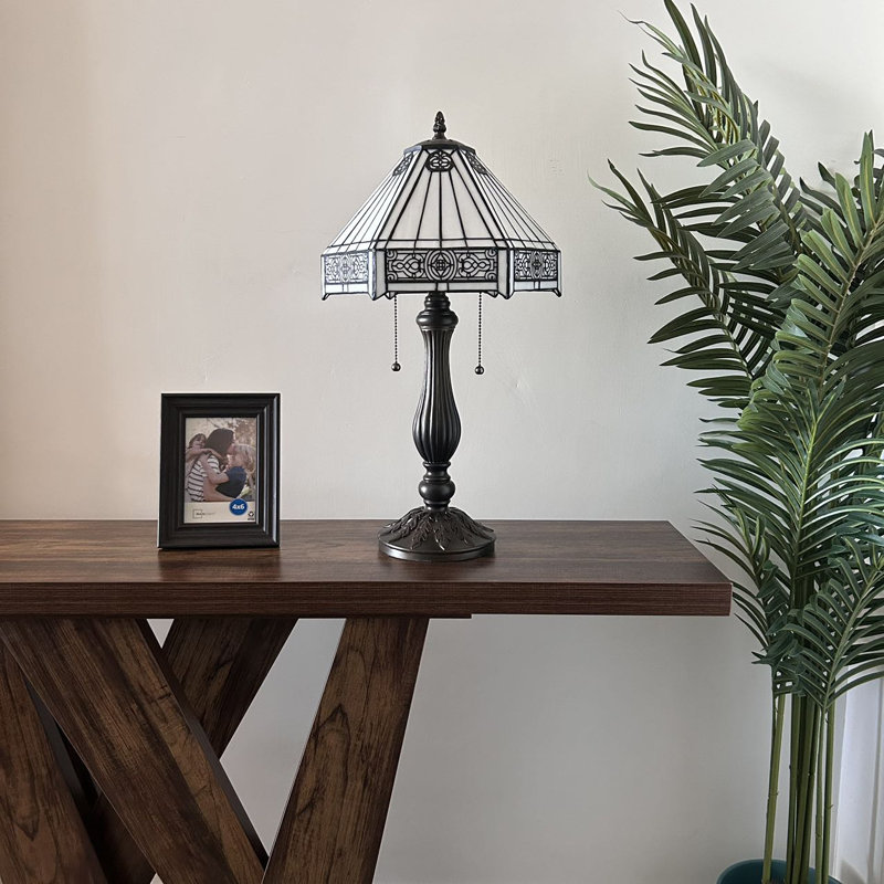 Sehnaz Tiffany Table Lamp Sky Color Hexagon Stained Glass Included LED Bulbs 22"H*12"W*12"D, White