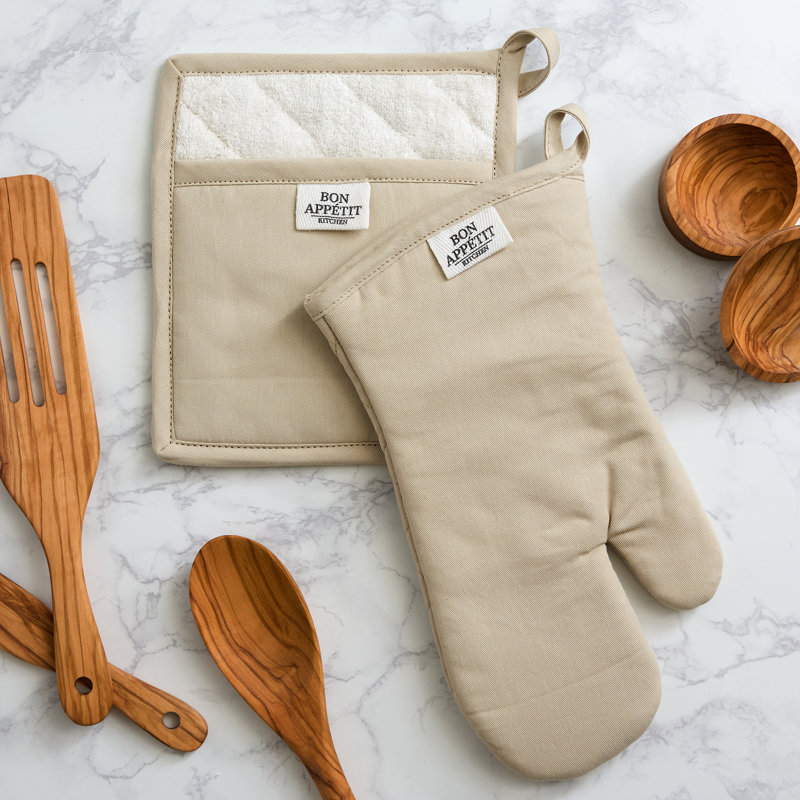 Ensemble de cuisine / 2 gants de cuisine Design Imports, gris plume, Beige
