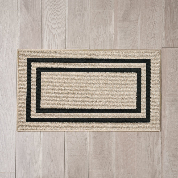 Double Border Machine Tufted Performance Natural Twist/Black Rug