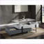 Table basse à plateau relevable gris et blanc avec rangement polyvalent et polyvalent