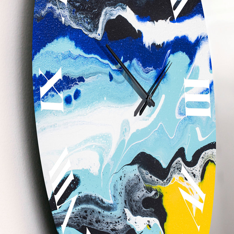 Composition abstraite en jaune et bleu - horloge murale moderne, Petit
