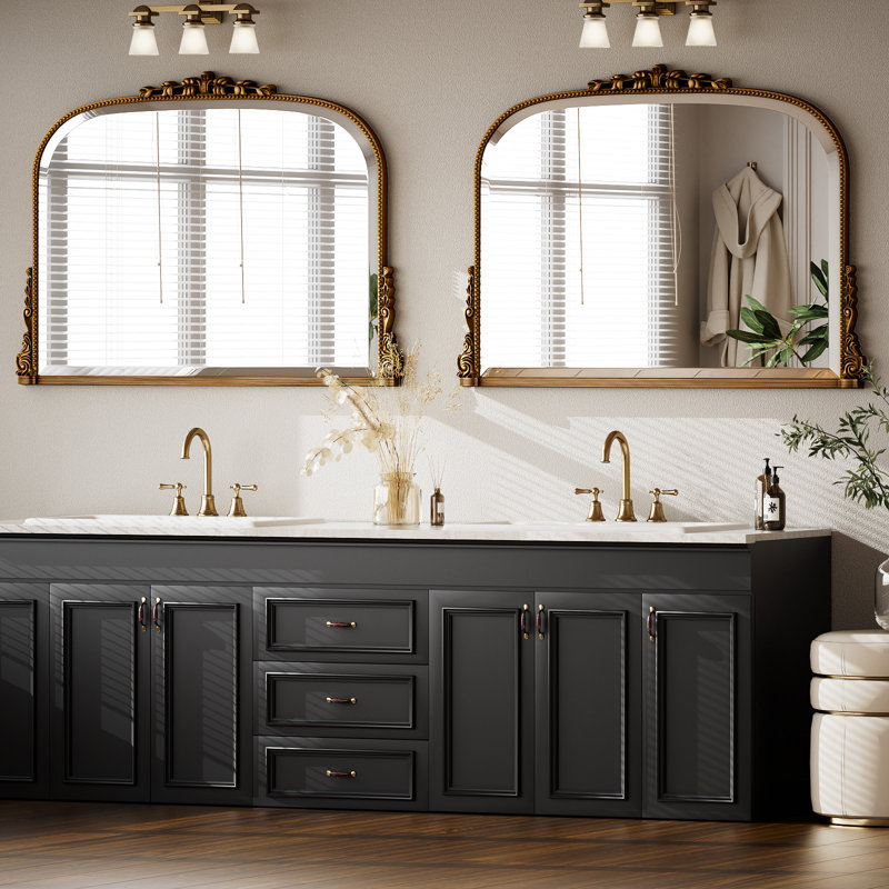 Hand-Painted Ornate Arched Wall Accent Mirror , Gold, 32" x 44"