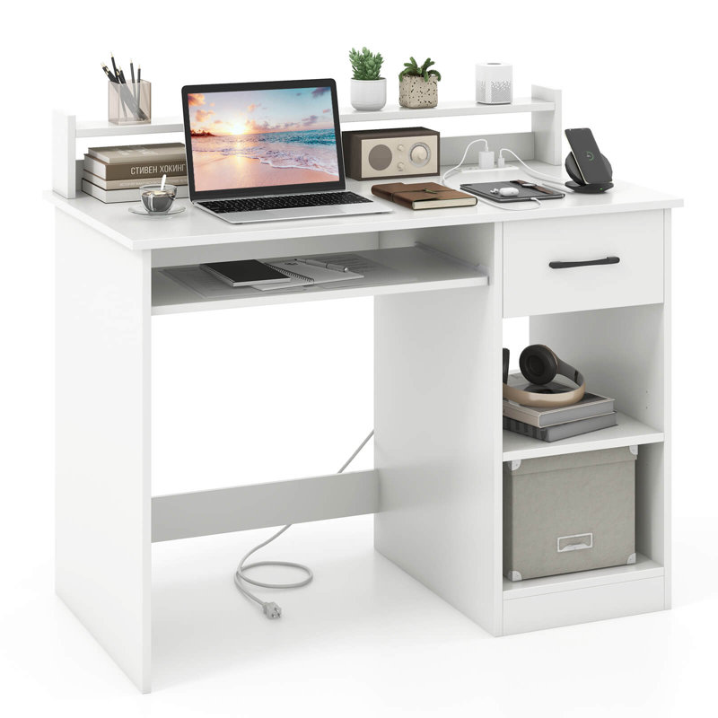 Computer Desk with Built-In Electrical Outlet