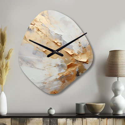 Horloge murale en forme de pierre abstraite beige et doré Glacier Stone Simplicity III - formes abstraites
