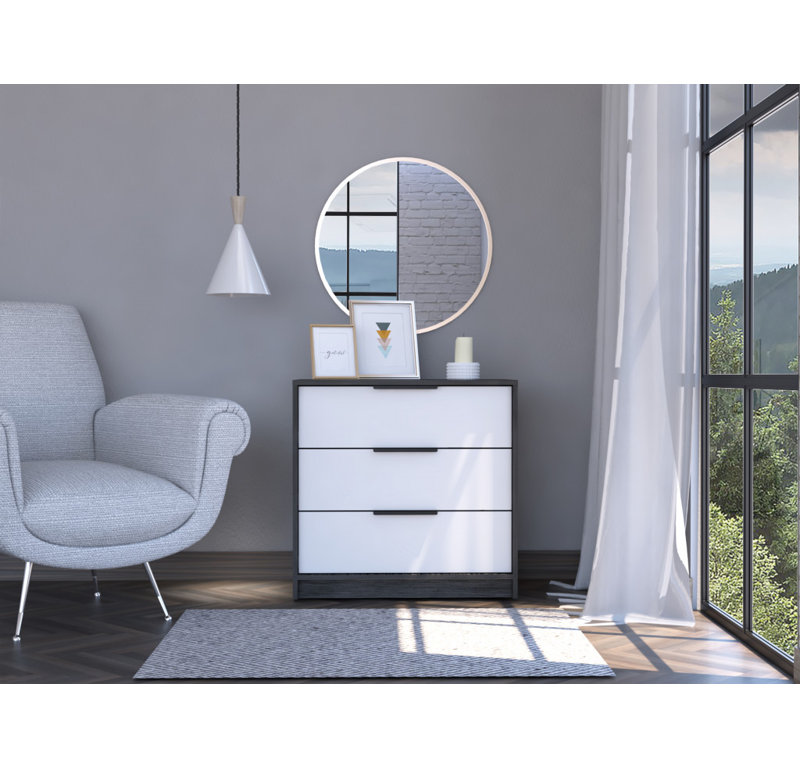 Commode 3 tiroirs l 27,6 po, White/Smokey Oak
