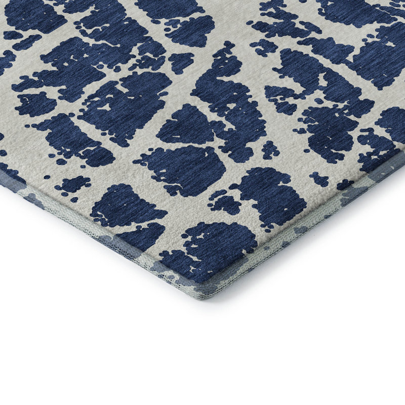 Tapis bleu marine Cerrito AMF501 lavable à la machine de qualité supérieure, Rectangle de 10 pi x 14 pi