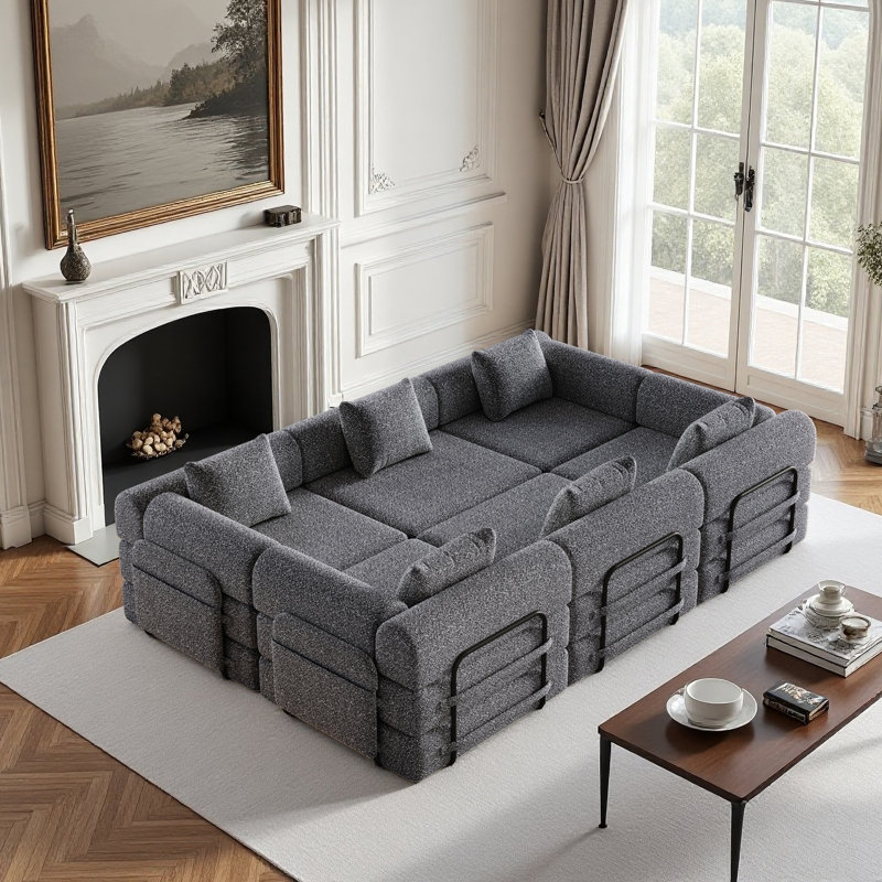 3 pièces Canapé en tissu chenille de 72,4 po, canapé-lit pliant, canapé convertible 3 places, canapé 2 places avec canapé 1 place, gris