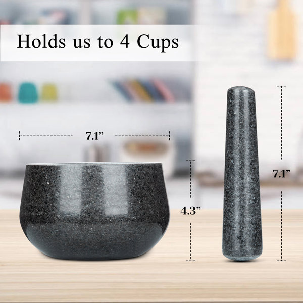 Polished Granite Mortar and Pestle Set, Stone Grinder Bowl for Grinding  Herbs Crusher, Making Guacamole, Salsa, Pepper and Nuts Crusher, Black