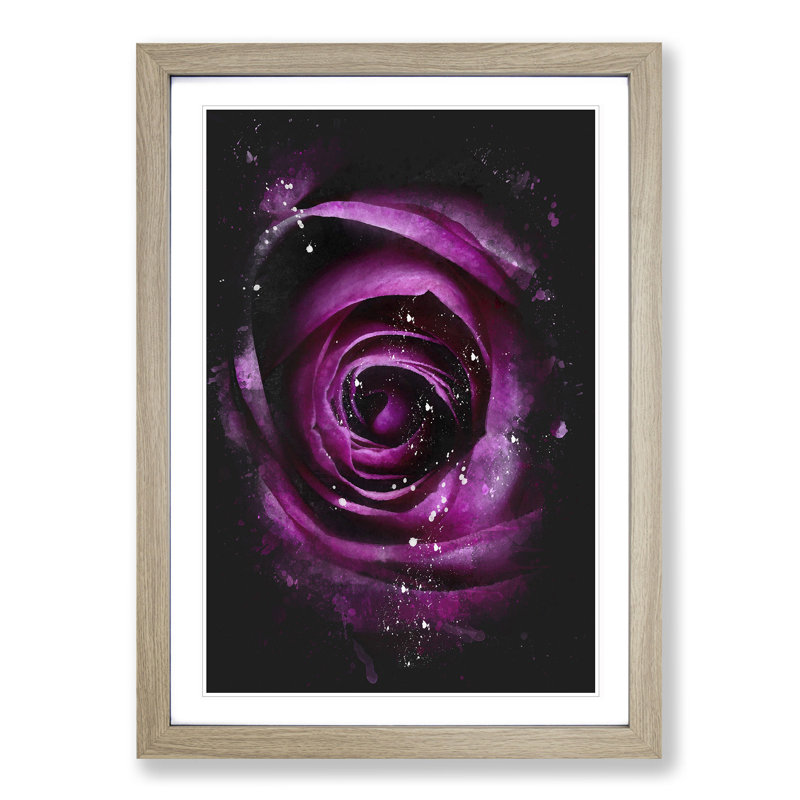 Striking Purple Rose - Picture Frame Painting Print, 63cm H x 45cm W x 2cm D, Oak Framed