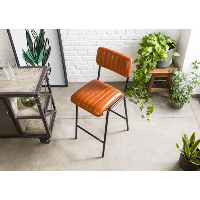 Iron Label Upholstered Counter Stool with Metal Frame