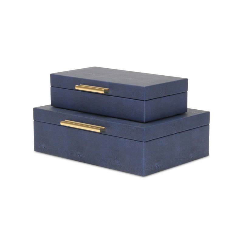 Rebeka 2 Piece Faux Leather Decorative Box Set, Navy