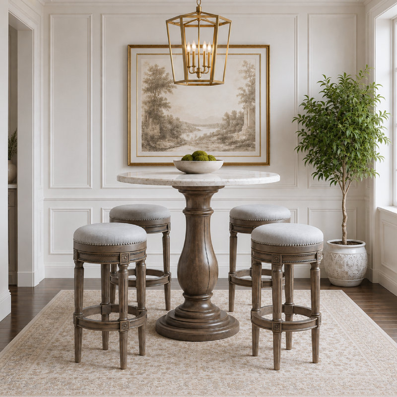 Maven Lane Pullman Backless Stool with Fabric Upholstery, Bar Stool (31" Seat Height), Reclaimed Oak/Polyester