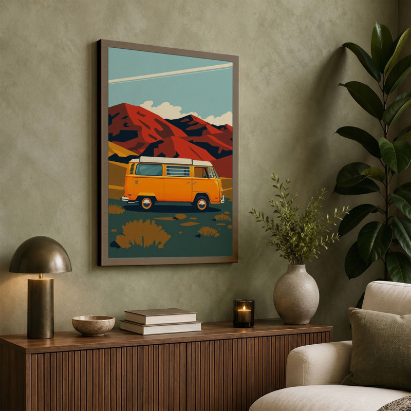Desert Road Trip Retro - Wrapped Canvas, 18x12 - 45.7 x 30.5 cm, Terracotta Border