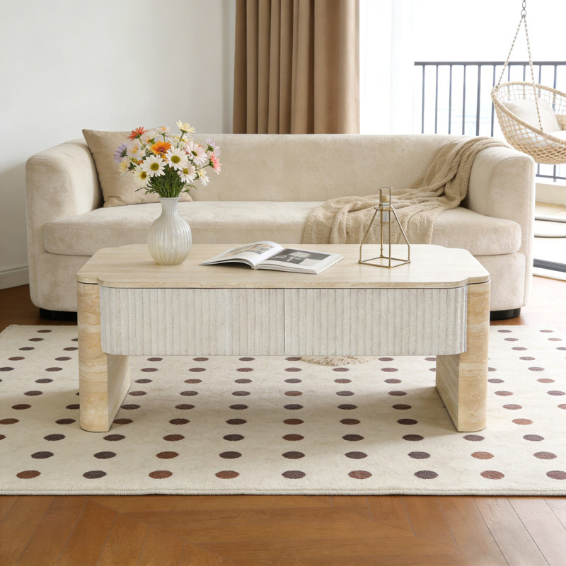 Table basse à plateau relevable, bureau moderne en bois avec rangement caché, 15.46" H x 39.42" W x 23.67" D, Beige+yellow