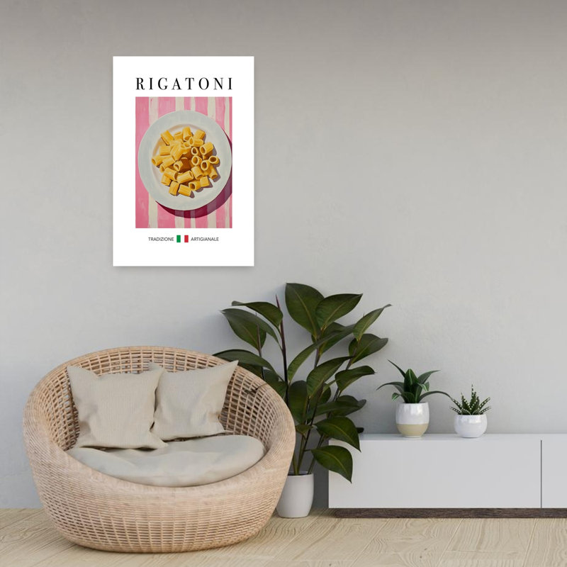«Fresh Rigatoni Still Life», art mural traditionnel minimaliste, H 24 po x l 16 po