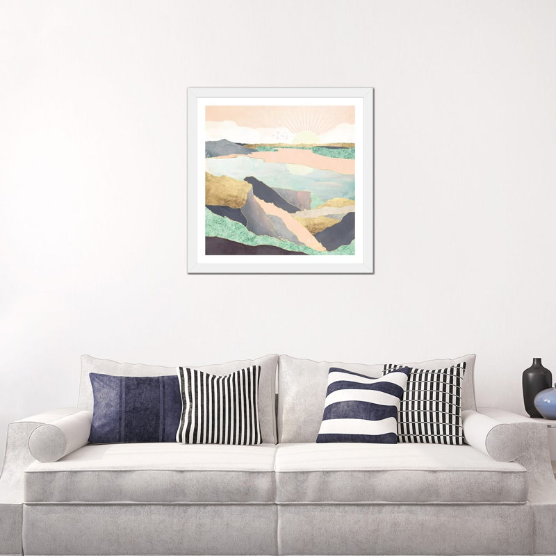 Sunrise Beach - impression d'art graphique, H 24 po x l 24 po x P 1 po, Blanc, Papier encadré blanc