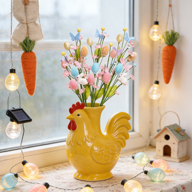3 pièces de décoration de fleurs artificielles de Pâques, 18 pouces de couleur œuf papillon branches de lapin pour les décorations florales de bricolage printemps Pâques, centres de table