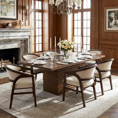 Avelin 7-Piece Modern Rubberwood Dining Set With Upholstered-Back Chairs