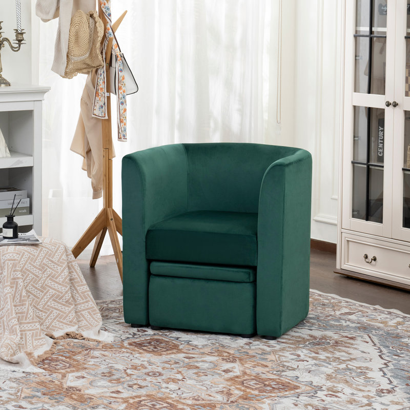 Fauteuil d'appoint rembourré en tonneau avec repose-pieds de rangement pour le salon / la chambre à coucher / le bureau, Vert