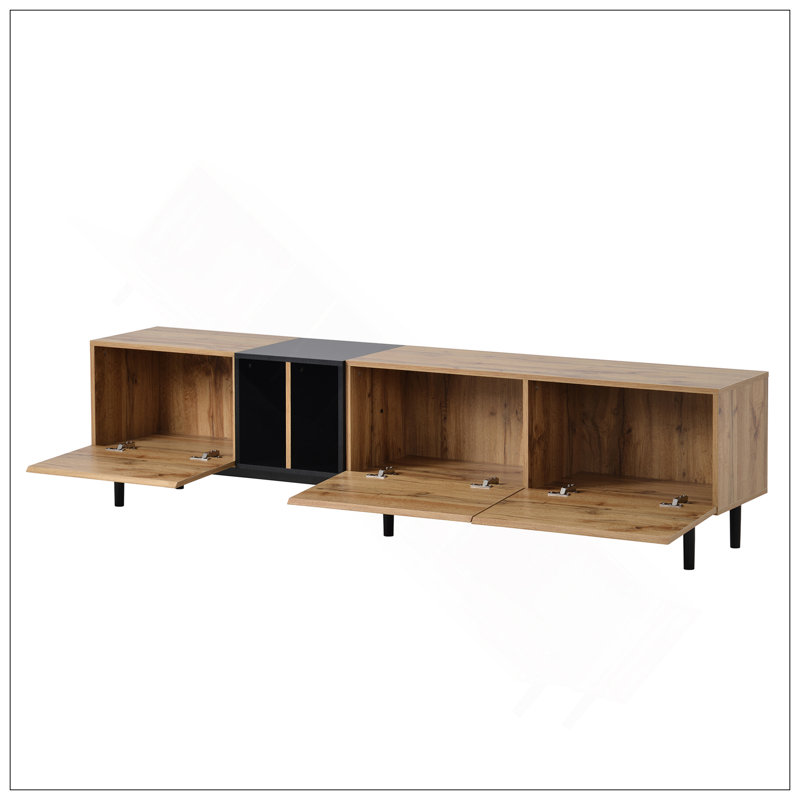 Meuble télé moderne pour téléviseur de 80 po avec 3 portes, console média, centre de divertissement avec grand meuble de rangement pour le salon et la chambre à coucher