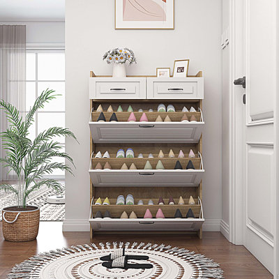 Armoire à chaussures avec 3 portes et 2 tiroirs, grand espace de rangement