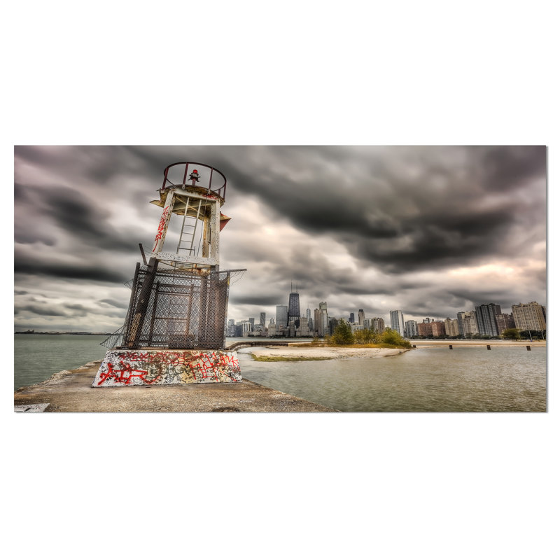 Cityscape de navigation light michigan, reproduction de photo sur toile tendue, H 16 po x l 32 po x P 1 po