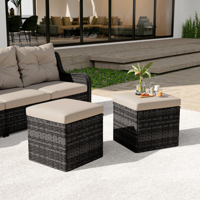Stylish PE Wicker Square Outdoor Patio Ottoman