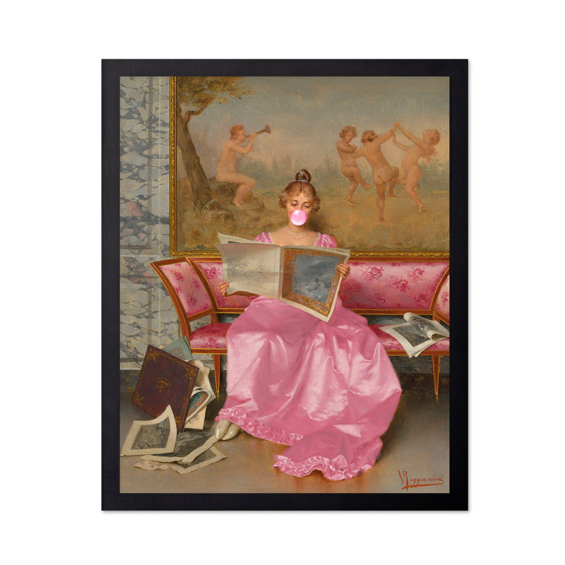 Reading an Art Journal Pink Bubble Gum Poster, 08"H x 10"W, Poster, Unframed