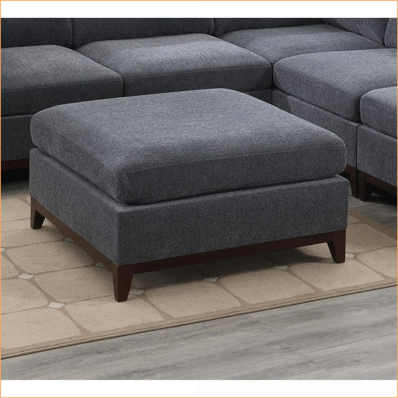 Repose-pieds modulaire en chenille gris ardoise 30 x 37 x 35 H | Pieds noyer brun | Base en bois massif