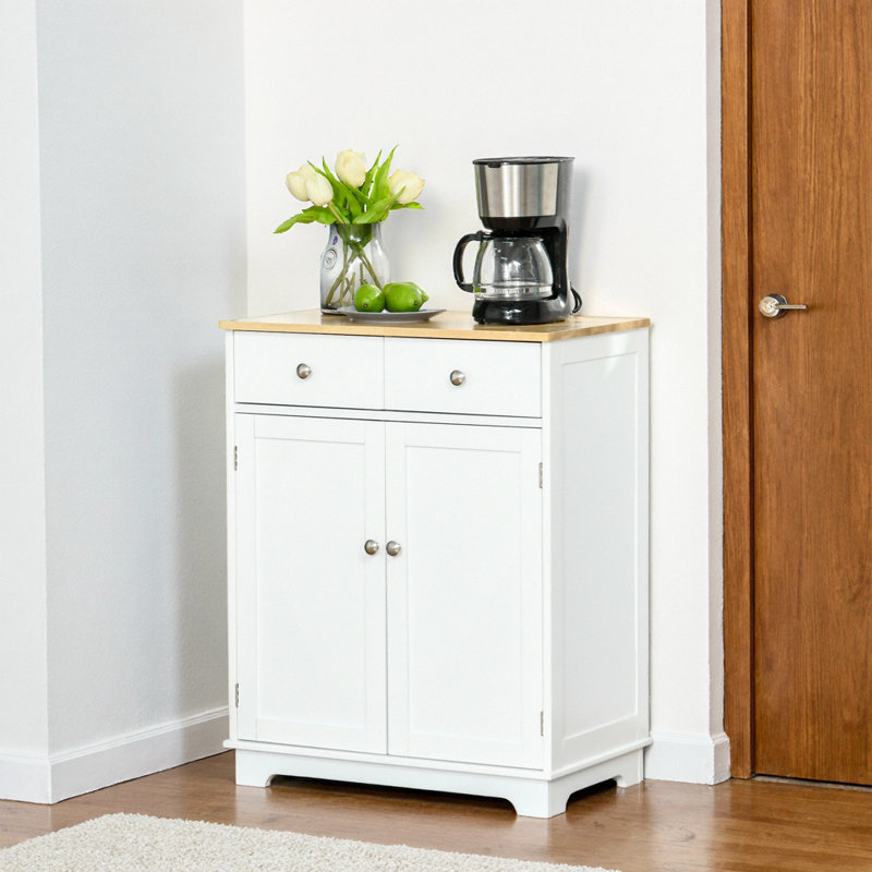 Buffet blanc 33,5 "avec 2 tiroirs et tablette réglable, rangement pour la salle à manger et la cuisine par HOMcom