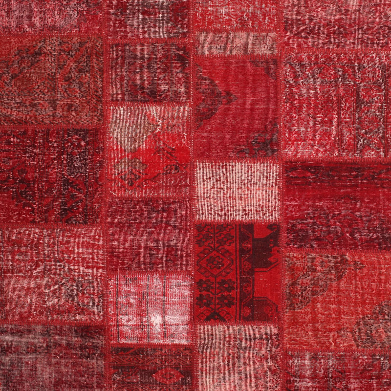Tapis rouge / brun Patchwork, Carré 6 pi