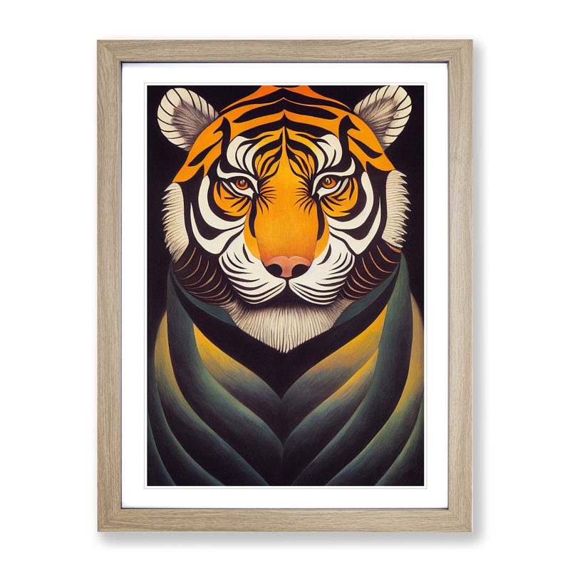 Artistic Tiger - Wall Art, 64cm H x 46cm W, Oak Framed