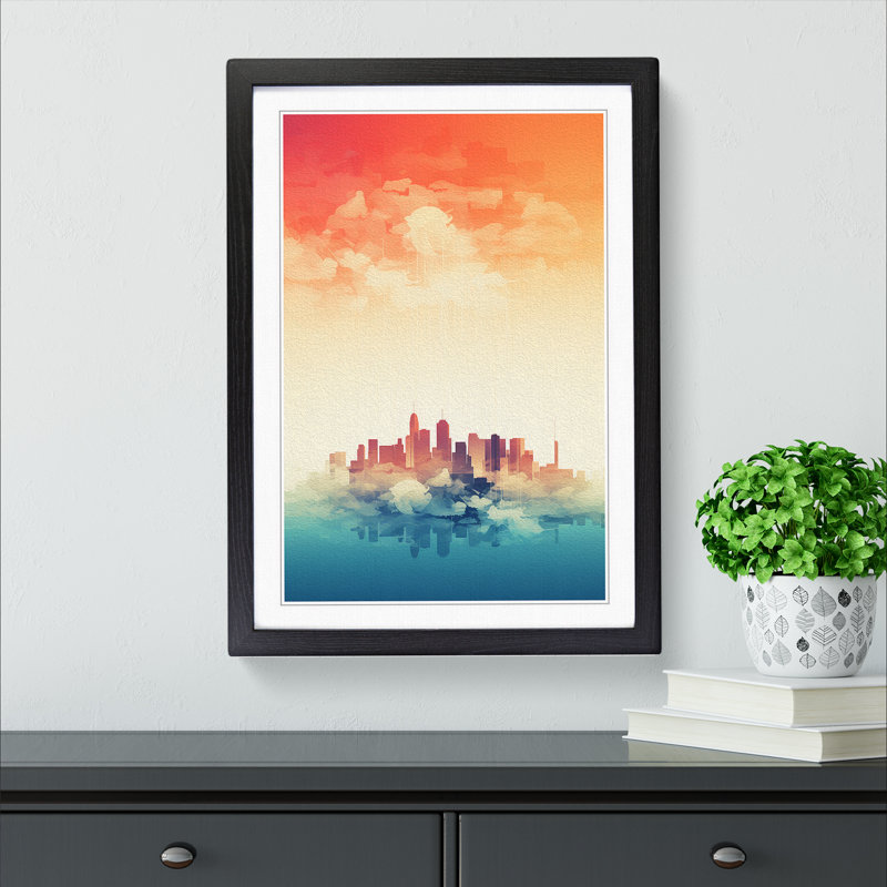 Skyline Minimalism No.2 - Single Picture Frame Print on Wood, Black, 64cm H x 46cm W x 2cm D