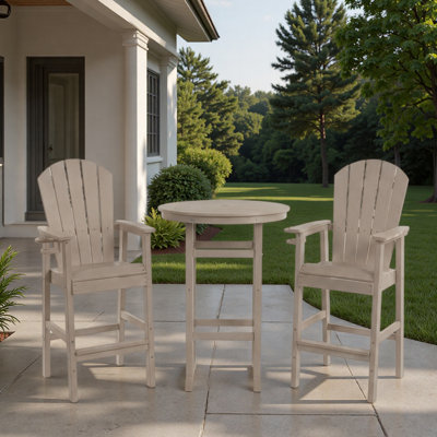 3-Piece Wood HDPE Indoor/Outdoor Bar Height Bistro Set, 31.1" Round Pub Table With 2 Bar Stools, All-Weather Patio Furniture For Balcony, Deck, Poolside & Coastal Use
